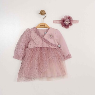 Toptan Kız Bebek Saç Bantlı Elbise 0-12M Miniborn 2019-3308 - Miniborn (1)