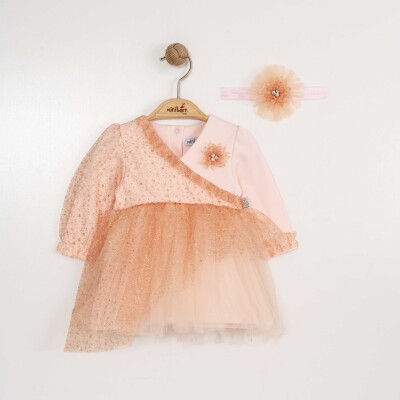 Toptan Kız Bebek Saç Bantlı Elbise 0-12M Miniborn 2019-3308 - Miniborn