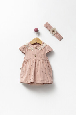 Toptan Kız Bebek Taçlı Elbise 3-12M Bubbles 2040-3014 Gül Kurusu