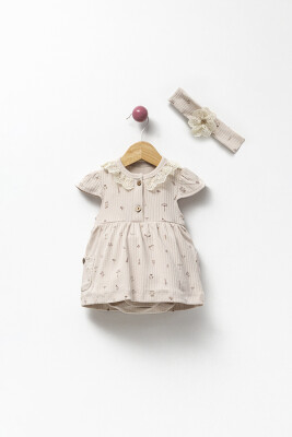 Toptan Kız Bebek Taçlı Elbise 3-12M Bubbles 2040-3014 Açık Bej