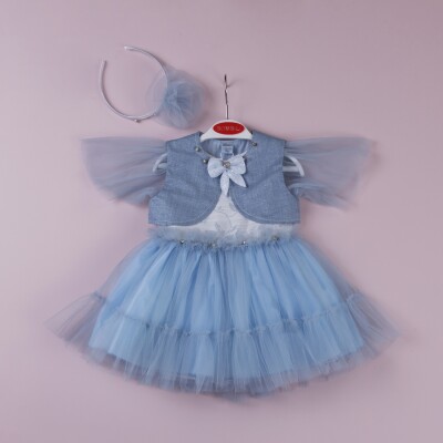 Toptan Kız Bebek Taçlı Elbise 9-24M Bombili 1004-6299 Mavi