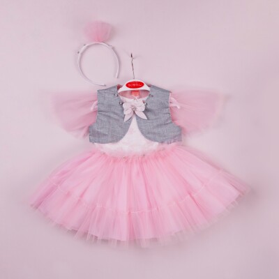 Toptan Kız Bebek Taçlı Elbise 9-24M Bombili 1004-6299 - 3