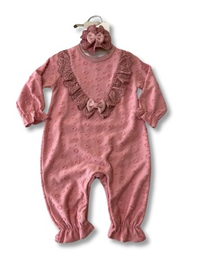 Toptan Kız Bebek Tulum ve Toka 3-9M Minizeyn 2014-3007 Gül Kurusu