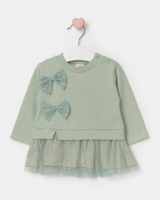 Toptan Kız Bebek Uzun Kol Elbise 9-24M Bupper Kids 1053-24555 Yeşil