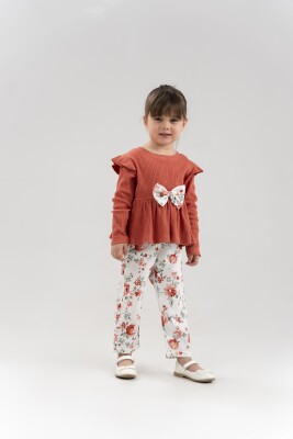 Toptan Kız Çocuk 2'li Bluz ve Çiçek Desenli Pantolonlu Takım 1-3Y Eray Kids 1044-13253 - 2