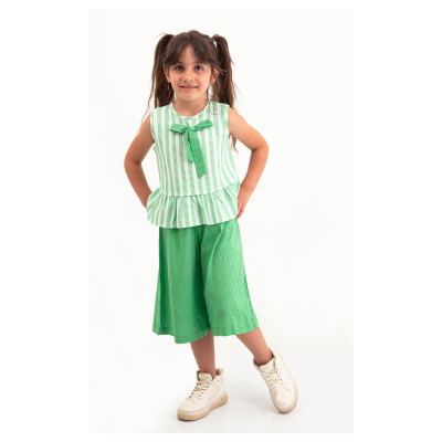 Toptan Kız Çocuk 2'li Bluz ve Kapri Takımı 10-13Y Pafim 2041-Y23-3394 Yeşil