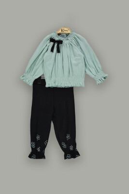 Toptan Kız Çocuk 2'li Bluz ve Pantolon Takım 2-5Y Kumru Bebe 1075-3905 Mint yeşili