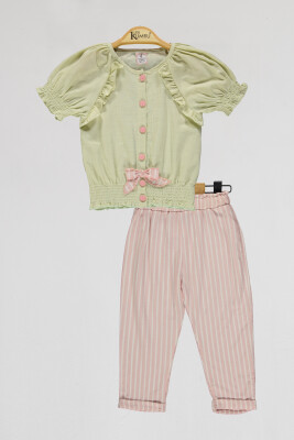 Toptan Kız Çocuk 2'li Bluz ve Pantolon Takım 2-5Y Kumru Bebe 1075-4103 Mint yeşili