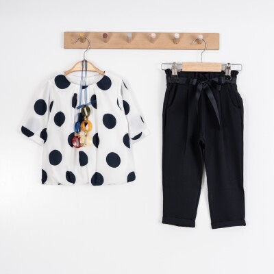 Toptan Kız Çocuk 2'li Bluz ve Pantolon Takım 2-6Y Moda Mira 1080-7032 Açık Lacivert