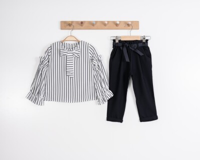 Toptan Kız Çocuk 2'li Bluz ve Pantolon Takım 3-7Y Moda Mira 1080-7017 Siyah