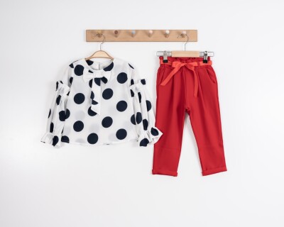 Toptan Kız Çocuk 2'li Bluz ve Pantolon Takım 3-7Y Moda Mira 1080-7017 Kırmızı
