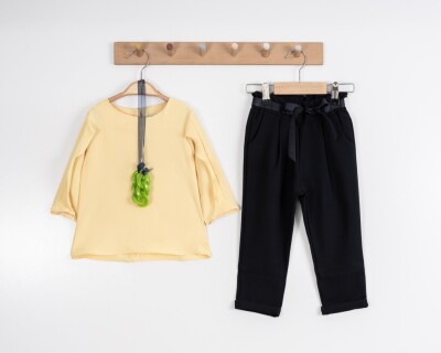 Toptan Kız Çocuk 2'li Bluz ve Pantolon Takım 3-7Y Moda Mira 1080-7072 Sarı