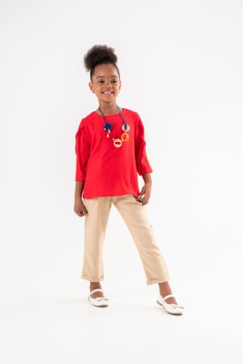 Toptan Kız Çocuk 2'li Bluz ve Pantolon Takım 3-7Y Moda Mira 1080-7072 - 1