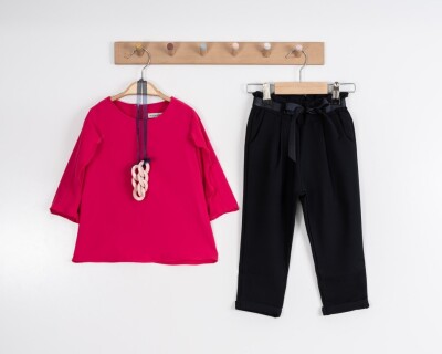 Toptan Kız Çocuk 2'li Bluz ve Pantolon Takım 3-7Y Moda Mira 1080-7072 Fuşya