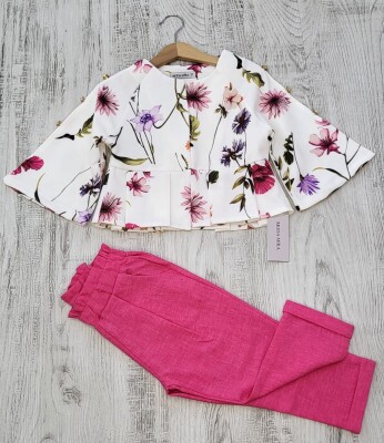 Toptan Kız Çocuk 2'li Bluz ve Pantolon Takım 8-12Y Moda Mira 1080-7103 Fuşya