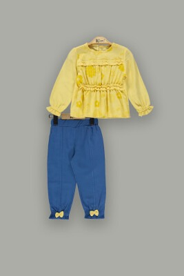 Toptan Kız Çocuk 2'li Bluz ve Pantolon Takımı 2-5Y Kumru Bebe 1075-3834 Sarı