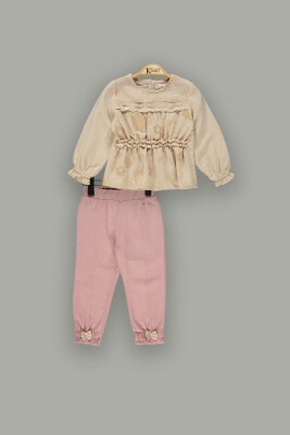 Toptan Kız Çocuk 2'li Bluz ve Pantolon Takımı 2-5Y Kumru Bebe 1075-3834 Bej