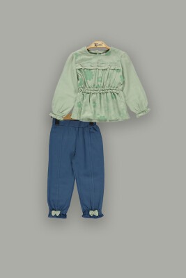 Toptan Kız Çocuk 2'li Bluz ve Pantolon Takımı 2-5Y Kumru Bebe 1075-3834 Mint yeşili
