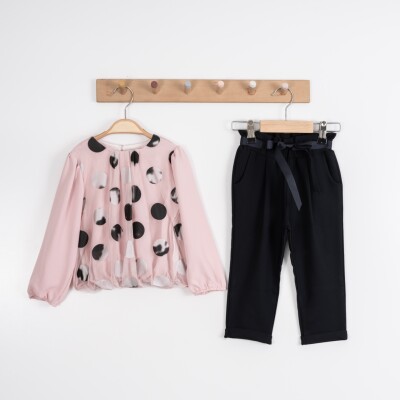 Toptan Kız Çocuk 2'li Bluz ve Pantolon Takımı 2-6Y Moda Mira 1080-7027 Açık Pembe