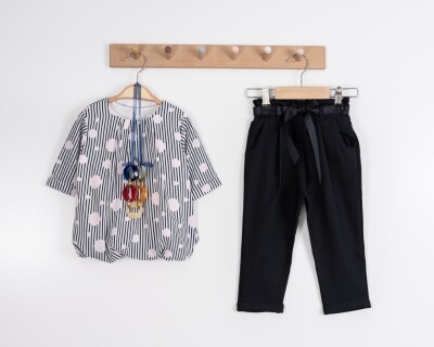 Toptan Kız Çocuk 2'li Bluz ve Pantolon Takımı 2-6Y Moda Mira 1080-7035 Pudra