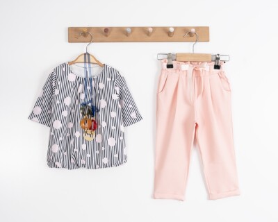Toptan Kız Çocuk 2'li Bluz ve Pantolon Takımı 2-6Y Moda Mira 1080-7035 - Moda Mira (1)