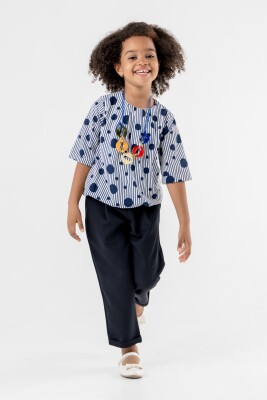 Toptan Kız Çocuk 2'li Bluz ve Pantolon Takımı 2-6Y Moda Mira 1080-7035 Lacivert