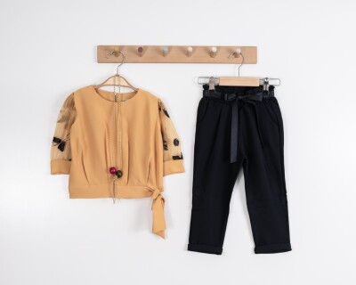 Toptan Kız Çocuk 2'li Bluz ve Pantolon Takımı 3-7Y Moda Mira 1080-7021 - 2