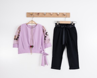Toptan Kız Çocuk 2'li Bluz ve Pantolon Takımı 3-7Y Moda Mira 1080-7021 - 4