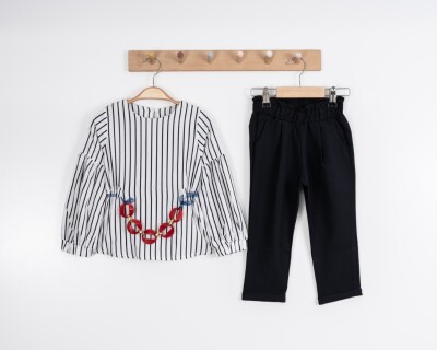 Toptan Kız Çocuk 2'li Bluz ve Pantolon Takımı 3-7Y Moda Mira 1080-7025 Lacivert