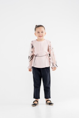 Toptan Kız Çocuk 2'li Bluz ve Pantolon Takımı 3-7Y Moda Mira 1080-7030 Açık Pembe