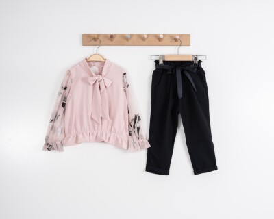 Toptan Kız Çocuk 2'li Bluz ve Pantolon Takımı 3-7Y Moda Mira 1080-7033 - 4