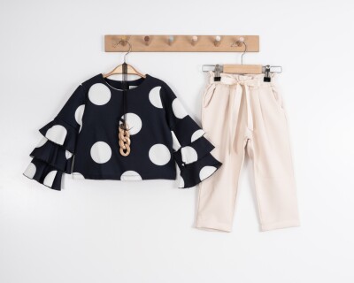 Toptan Kız Çocuk 2'li Bluz ve Pantolon Takımı 3-7Y Moda Mira 1080-7130 Lacivert