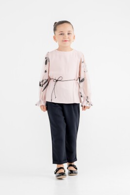 Toptan Kız Çocuk 2'li Bluz ve Pantolon Takımı 8-12Y Moda Mira 1080-7031 Açık Pembe