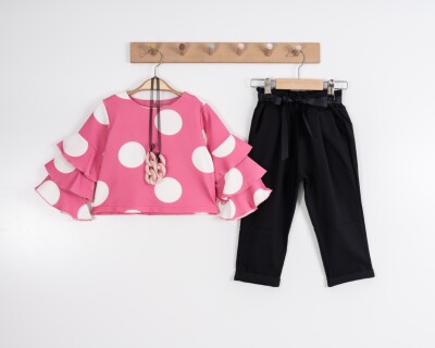 Toptan Kız Çocuk 2'li Bluz ve Pantolon Takımı 8-12Y Moda Mira 1080-7131 Fuşya