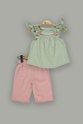 Toptan Kız Çocuk 2'li Bluz ve Şort Takım 2-5Y Kumru Bebe 1075-3821 Mint yeşili