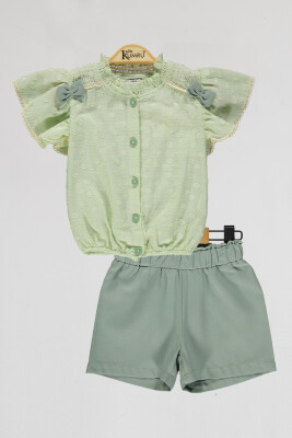 Toptan Kız Çocuk 2'li Bluz ve Şort Takım 2-5Y Kumru Bebe 1075-4058 Mint yeşili