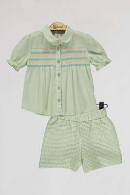 Toptan Kız Çocuk 2'li Bluz ve Şort Takım 2-5Y Kumru Bebe 1075-4092 Mint yeşili
