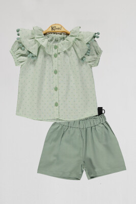 Toptan Kız Çocuk 2'li Bluz ve Şort Takım 2-5Y Kumru Bebe 1075-4100 Mint yeşili