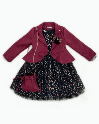 Toptan Kız Çocuk 2'li Çantalı Ceket ve Elbise Takımı 2-6Y Miss Lore 1055-5202 - Miss Lore