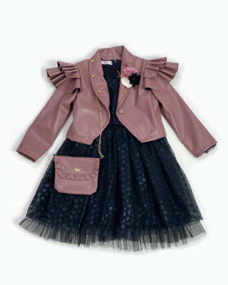 Toptan Kız Çocuk 2'li Çantalı Ceket ve Elbise Takımı 2-6Y Miss Lore 1055-5203 - Miss Lore (1)