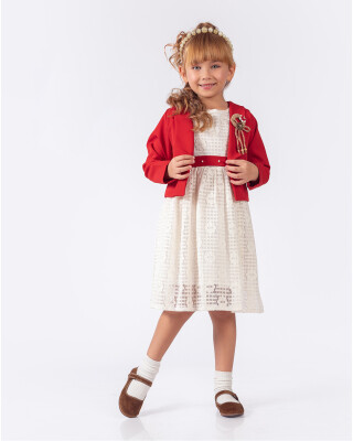 Toptan Kız Çocuk 2'li Ceket ve Elbise Takımı 9-12Y Elayza 2023-2259 Kırmızı