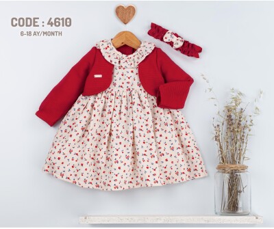 Toptan Kız Çocuk 2'li Çiçekli Elbise ve Hırkalı Takım 6-18M BabyRose 1002-4610 - 1