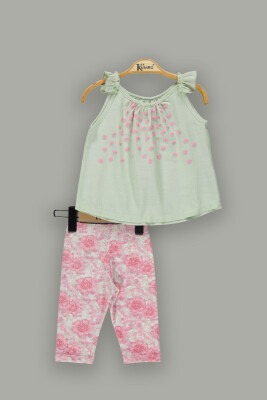 Toptan Kız Çocuk 2'li Çiçekli Tayt ve Kolsuz Bluz Takım 2-5Y Kumru Bebe 1075-3657 - 1