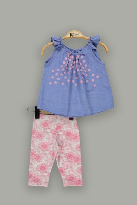Toptan Kız Çocuk 2'li Çiçekli Tayt ve Kolsuz Bluz Takım 2-5Y Kumru Bebe 1075-3657 - 2
