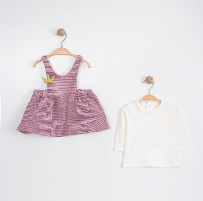 Toptan Kız Çocuk 2'li Elbise ve Bluz Takım 1-4Y Tofigo 2013-9021 Pembe