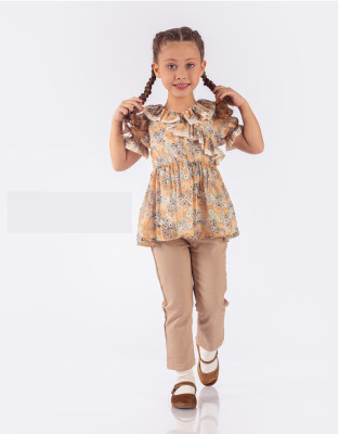 Toptan Kız Çocuk 2'li Elbise ve Pantolon Takımı 5-8Y Elayza 2023-2244 - 1
