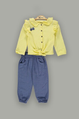 Toptan Kız Çocuk 2'li Fırfırlı Gömlek ve Pantolon Takım 2-5Y Kumru Bebe 1075-3831 Sarı