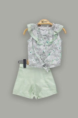 Toptan Kız Çocuk 2'li Fırfırlı Gömlek ve Şort Takım 2-5Y Kumru Bebe 1075-3681 Mint yeşili