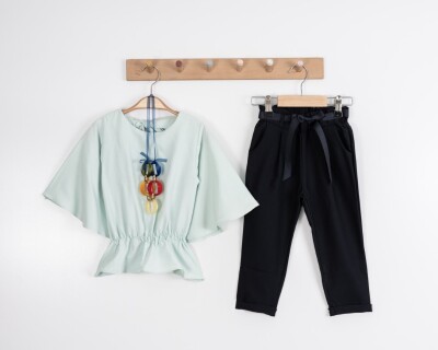 Toptan Kız Çocuk 2'li Geniş Kollu Bluz ve Pantolon Takım 8-12Y Moda Mira 1080-7043 - 7