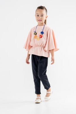 Toptan Kız Çocuk 2'li Geniş Kollu Bluz ve Pantolon Takım 8-12Y Moda Mira 1080-7043 - 1